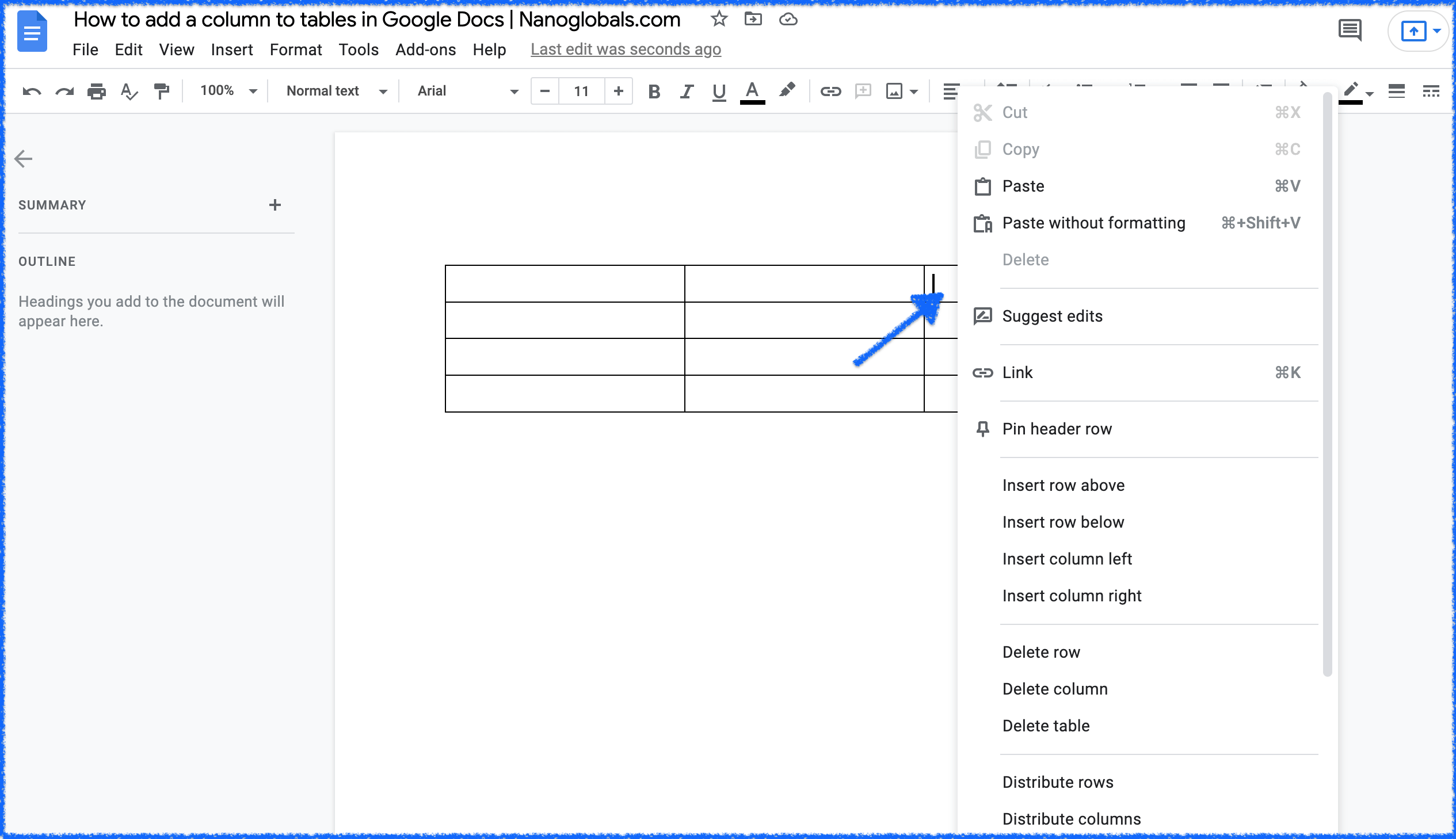 How to add or delete columns in Google Docs tables